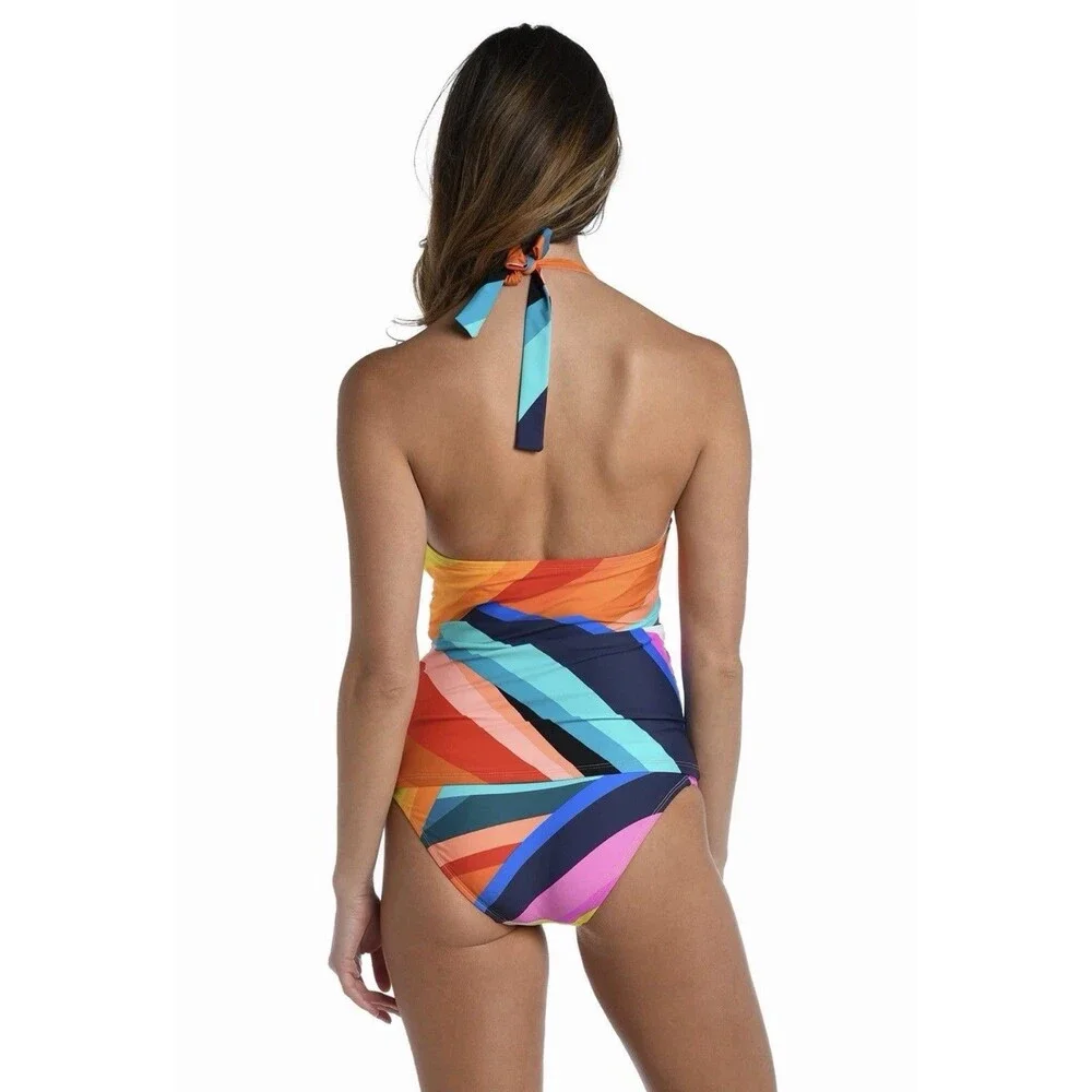La Blanca Women's Standard Halter Tankini Multi Sunscape Size 12